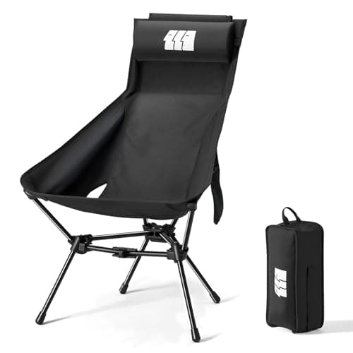 Camping Chair, High Back Folding Camping Chair with Removable Headrest and Carry Bag, Heavy Duty Compact Chair for Outdoor Camp, Travel, Beach, Picnic, Fishing, Suitable for Adults (Black)