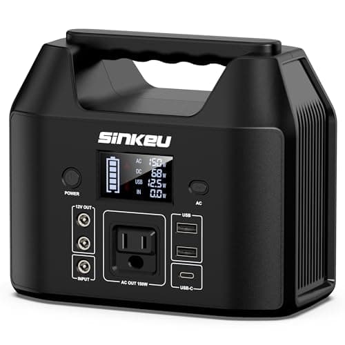 SinKeu Power Bank Station (38,400mAh), 128Wh Portable Power Station, LiFePO4 Battery, 200W Peak Solar Generator for Outdoor Camping, RV Traveling and Hurricane Emergency- Black