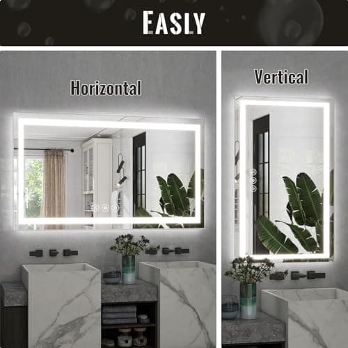 LED Bathroom Mirror, 32x48 Inch White Framed Gradient Front and Backlit Vanity Mirror, Anti-Fog, Dimmable, Wall Mounted Horizontal/Vertical Lighted Mirror, LED Vanity 6