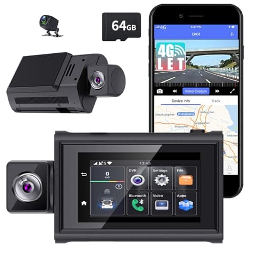 3 inch Touch Screen 4G LTE Dash Cam Dual Cameras for Front and Rear Full HD Car Camera with ADAS Remote Live-View Two-Way Talk GPS Navigator for Car DVR Android 10.0 OS 24/7 Parking Mode