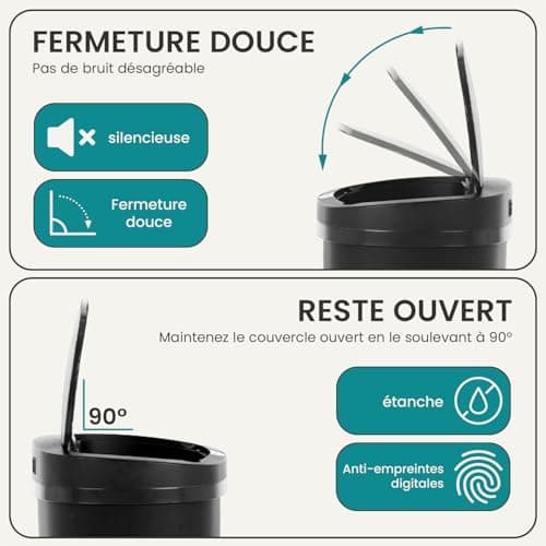 BestOffice | 13 Gallon Trash Can with Lid | Automatic Touchless Garbage Can | Odor Control | Modern Oval Design | Easy to Clean | Plastic | Black | Fits Any Kitchen, Bathroom, Office or Home 6