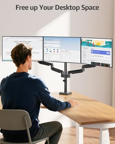 MOUNTUP Triple Monitor Stand Mount - 3 Monitors Desk Mount for Computer Screens Up to 27 inch, Triple Monitor Arm, Heavy Duty Monitors Stand, Each Arm Holds 4.4-19.8 lbs, Black 6