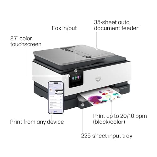 HP OfficeJet Pro 8139e Wireless All-in-One Color Inkjet Printer, Print, scan, copy, fax, ADF, Duplex printing Best-for-home office, 1 year Instant Ink trial included, AI-enabled (40Q51A) 6