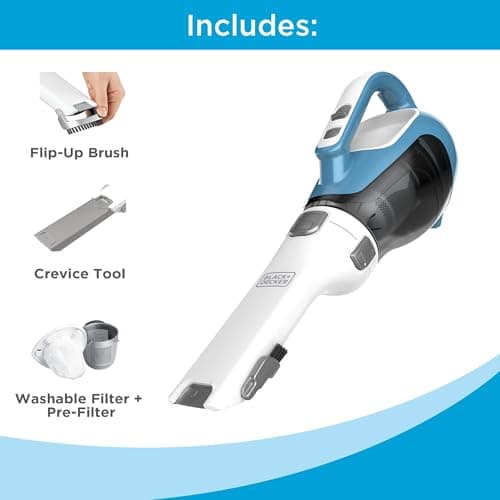 BLACK+DECKER dustbuster AdvancedClean Handheld Vacuum Cordless, Compact Home and Car Vacuum with Crevice Tool ,Rotating Nozzle and Charging Station, Large Dust Bowl (CHV1410L) 10
