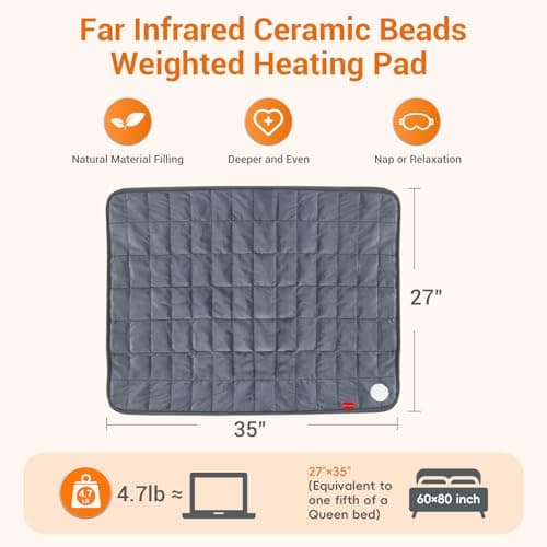 Comfytemp Far Infrared Large Heating Pad 27"×35" for Deeper Back & Period Relaxation, FSA Eligible Weighted Electric Heat Pad with Evenly Filling Ceramic Bead for Better Fit, HSA King Size Heated Pad 6