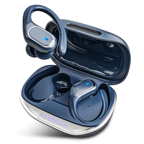 Wireless Earbuds Bluetooth Headphones 80Hrs Playtime Ear Buds IPX7 Waterproof Sports Earphones Wireless Charging Case Over-Ear Earhooks Headest - Blue