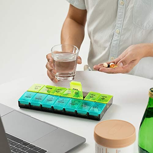 Mossime XL Large Daily Pill Organizer 2 Times a Day, Extra 7 Day Pill Box Am Pm, Weekly Day Night Vitamin Holder, Medicine Organizer, Big Pill Container, Medication Dispenser 14 Compartments 7