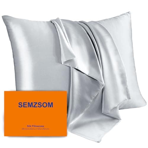 SEMZSOM 100% Pure Mulberry Silk Pillowcase for Hair and Skin, 21 Momme 6A High-Grade Silk Fibers with Hidden Zipper, Hypoallergenic Soft Breathable Smooth Cooling Pillow Cover 1 Pc for Gift