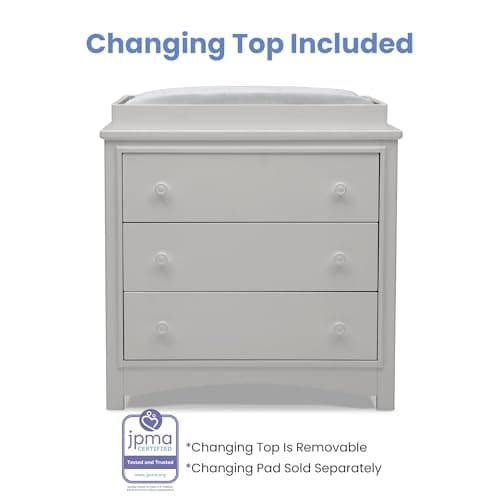 Delta Children Perry 3 Drawer Dresser with Changing Top and Interlocking Drawers, Moonstruck Grey 7