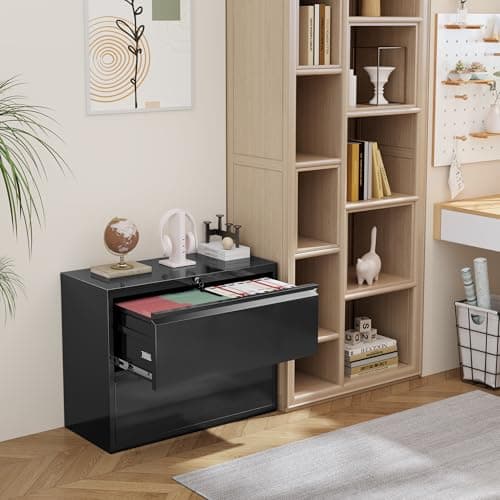 INTERGREAT Lateral File Cabinet 2 Drawer, Black Metal File Cabinets for Home Office, Locking File Cabinet for Letter/Legal/F4/A4 Size Hanging Files, Easy Assembly 7