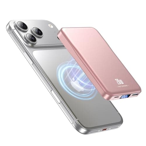 Aobbow Magnetic Portable Charger, 10000mAh for Magsafe Battery Pack, 20W Fast Charging Power Bank, Travel Essential of Wireless Charger Compatible with iPhone 17/16/15/14/13 Pro/Max/Air/Plus-Rosegold