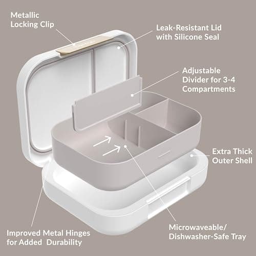 Bentgo Modern - Adult & Teen Bento Lunch Box; 3-4 Compartments, Leak-Resistant, 5.5 Cup Capacity/44 fl oz, Improved Locking Clips, Reusable, BPA-Free, Dishwasher/Microwave Safe Tray (White) 5