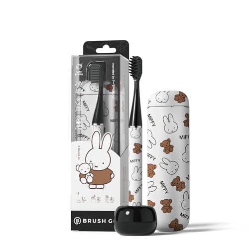 MIPOW Miffy BrushGo i4 Slim Electric Toothbrush Sonic Vibration Rechargeable Magnetic Travel Case & Ceramic Holder Dock 60Day Long Battery Soft Bristles 2Heads IPX7 Waterproof (Brown)