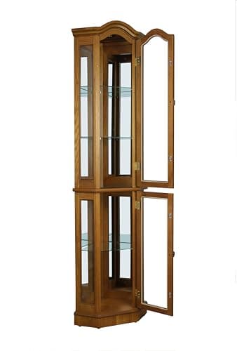 Floor Standing Corner Curio Cabinet, Oak Finish, 72" H x 20.5" W x 13.75" D, Adjustable Glass Shelves, LED Light, Mirrored Back, Assembly Required 8