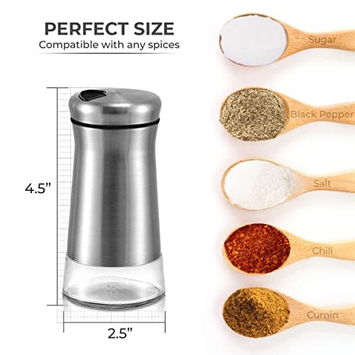 Pepper Shaker or Salt Shaker with Adjustable Pour Holes - Elegant Stainless Steel Spice Dispenser - Perfect for Himalayan, Table Salt, White and Black Pepper (Pepper Shaker) 5