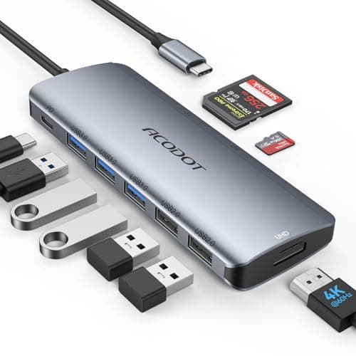 USB C Hub, Acodot 9 in 1 USB C to 4K@60HZ HDMI Multiport Adapter, 3 USB 3.0 Ports, SD/TF Card Reader, 100W PD, Desigend for MacBook Pro Air HP XPS and Other Type C Devices