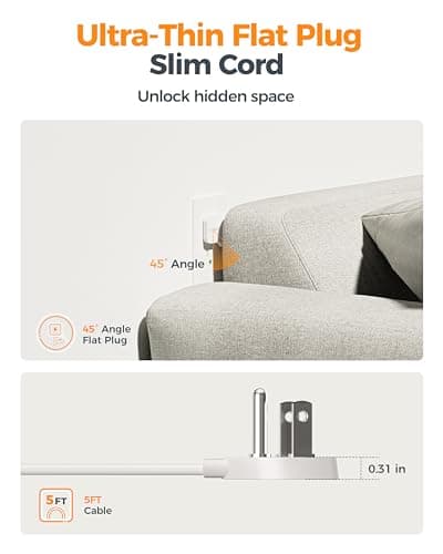 TESSAN Flat Plug Extension Cord 5 FT, Surge Protector Power Strip with 4 AC Outlets 1 USB C and 2 USB A Ports, 900 Joules Protection, 1250W, Multiple Wall Outlet Extender Suitable for Home Office Dorm 6