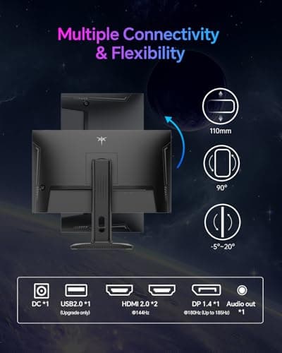 KTC 24 Inch Gaming Monitor 180Hz - 2K 1440P Computer Monitors, Fast IPS Monitor with HDR 400, Adaptive Sync, Up to 185Hz, HDMI 2.0 & Display Port 1.4, Height Adjustable, Vesa Mount, H24T7 7