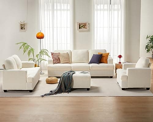 VanAcc 89 Inch Sofa, Comfy Sofa with Extra Deep Seats, 3 Seater Sofa- Modern Couch, Couch for Living Room Apartment Lounge, Offwhite Bouclé 7