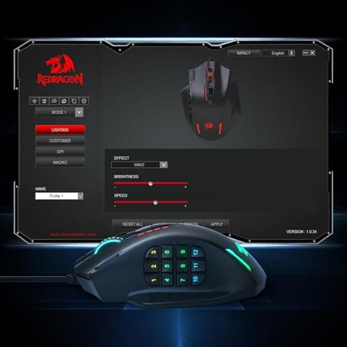 Redragon M908 Impact RGB LED MMO Gaming Mouse with 12 Side Buttons, Optical Wired Ergonomic Mouse with Max 12,400DPI, High Precision, 18 Programmable Macro Shortcuts, Comfort Grip 8