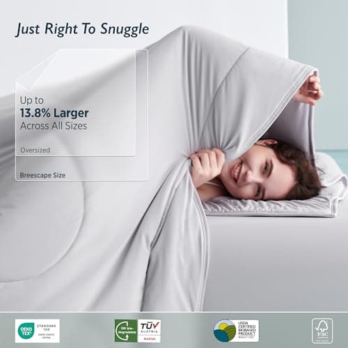 Breescape Cooling Comforter Queen Size - BlendTek™ Q-Max>0.46 Tech, Breathable Blanket for Hot Sleepers & Night Sweats Relief, Premium Lightweight Summer Bedding, 96x96 Inches, Misty Gray 7