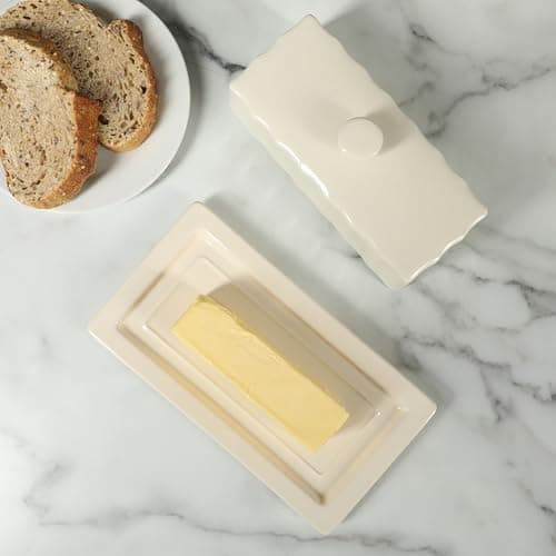 Martha Stewart Broadbrook Stoneware Butter Dish with Lid, Rectangular Covered Butter Keeper, 8.1 x 4.4 x 3 Inches, Classic Cream Glaze, Dishwasher Safe Ceramic Storage for Counter or Table 6