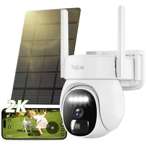 TIEJUS Security Cameras Wireless Outdoor, 2K Solar Cameras Outdoor Wireless, WiFi Home Security Surveillance Camera, 360° PTZ/Color Night Vision/2Way Talk/Compatible with Alexa/Cloud/IP66 Waterproof