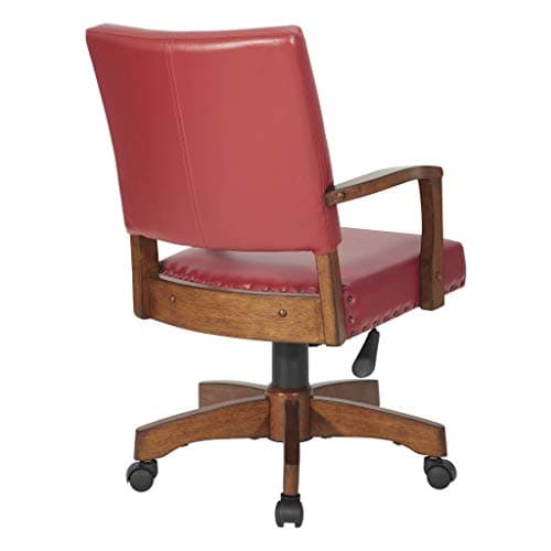 OSP Home Furnishings Deluxe Wood Banker's Chair with Antique Bronze Nailheads and Medium Brown Wood, Red Faux Leather 5