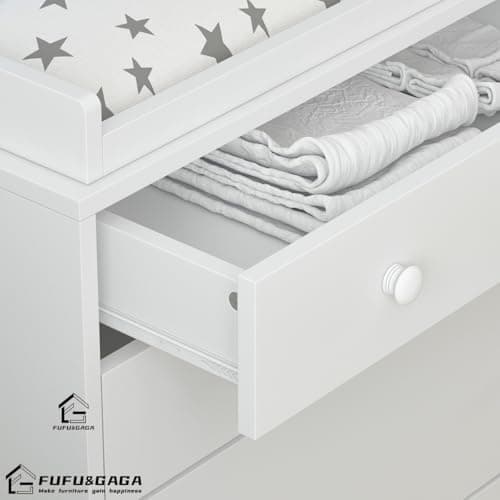 AIEGLE Nursery Baby Dresser, White Bedroom Dresser with 5 Drawers & Storage Shelves, Wood Chest of Drawers Nursery Storage Kids Organizer (47.6" W x 19.7" D x 36.1" H) 5