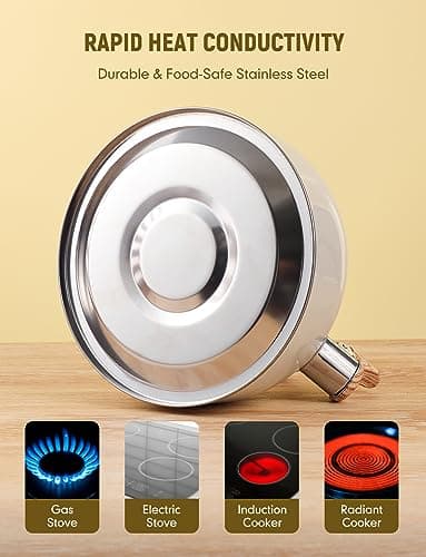 VARLEAS Whistling Tea Kettle for Stovetop, Surgical-Grade Stainless Steel Tea pot Kettles with Stay-Cool Ergonomic Handle, 2.6 Quart Rapid Boiling Teapot for Home Kitchen - Milk White, VAR-2.5L-MWT 5