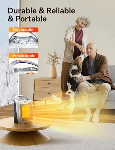 GiveBest Portable Electric Space Heater with Thermostat, 1500W/750W Safe and Quiet Ceramic Heater Fan, Heat Up 200 Square Feet for Office Room Desk Indoor Use, Silver 6