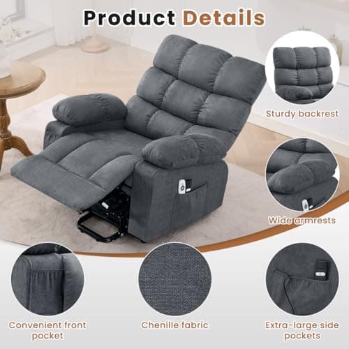 KWKSV Power Lift Recliner Chair for Elderly with Heat and Massage, Electric Recliners Single Sofa with Side Pocket and USB Charge Port for Living Room and Bedroom Comfort 7