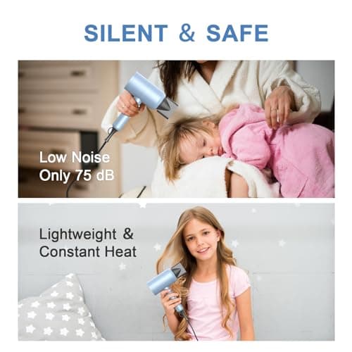 Slopehill Professional Ionic Hair Dryer, Powerful 1800W Fast Drying Low Noise Blow Dryer with 2 Concentrator Nozzle 1 Diffuser Attachments for Home Salon Travel (Matte Blue) 5