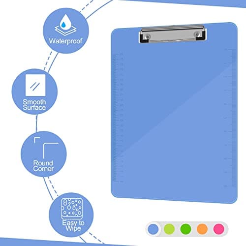 Clipboards, HERKKA 25 Pack Plastic Clipboards Low Profile Clip Standard A4 Letter Size, Assorted Transparent Color, for Classroom and Office Use 6