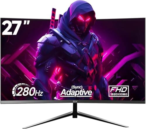 ZZA Monitor 27 inch 280Hz|240Hz,Monitor Gaming FHD 1080P, 1800R VA Screen, Curve Computer Monitor 100% sRGB, 4000:1 Contrast, HDR, FreeSync,1Ms, Low Blue Light, HDMI DP Ports, DP Cable Incl 7