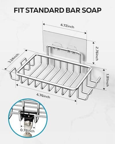 Nieifi Bar Soap Holder for Shower Wall with 4 Hooks, Stainless Steel Adhesive Soap Dish for Bathroom, Silver 6