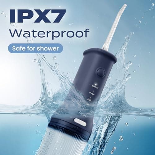 7AM2M Portable Water Flosser Cordless, Water Flosser for Teeth with 3 Modes and 2 Jet Tips, USB C Rechargeable, IPX7 Waterproof, Dental Water Flosser for Travel and Home Use (Navy Blue) 5