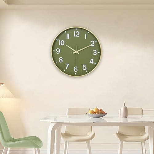 HZDHCLH Wall Clocks Battery Operated,Wall Clock Green Gold,8 inch Wall Clock Silent Non Ticking Modern 3D Numbers for Kitchen Bedroom Living Room Office Classroom Decor 9