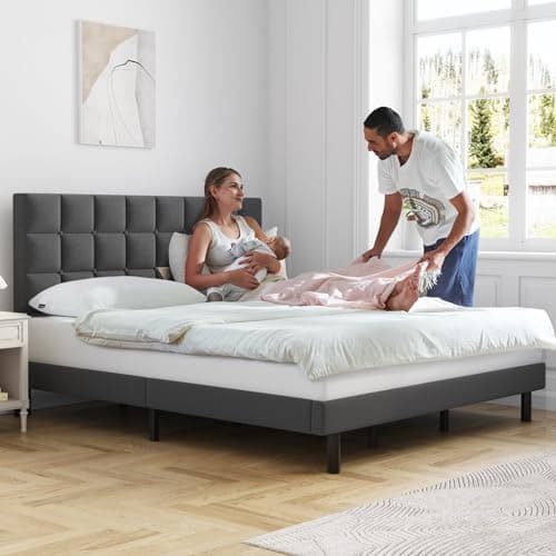 Molblly King Bed Frame Upholstered Platform with Headboard and Strong Wooden Slats,Non-Slip and Noiseless,No Box Spring Needed, Easy Assembly,Dark Gray 7