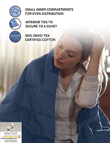 YnM Weighted Blanket,Heavy 100% Oeko-Tex Certified Cotton Material with Premium Glass Beads (Monaco Blue,48''x72'' 15lbs), Suit for One Person(~140lb) Use on Twin/Full Bed 5