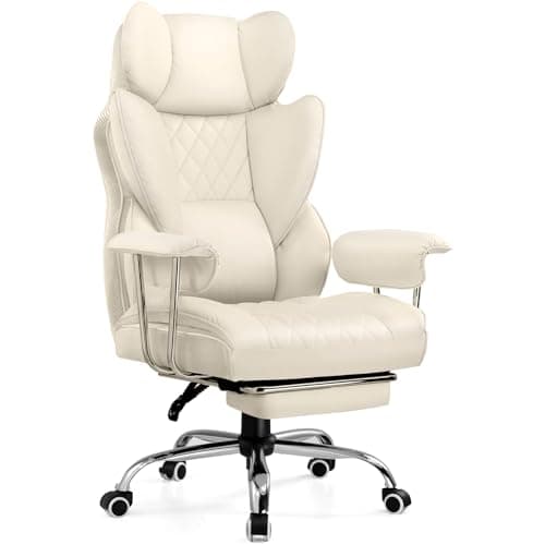 COMHOMA Big and Tall Office Chair, High Back Leather Gaming Chair with Footrest, Executive Ergonomic Office Chairs with Pocket Spring Lumbar Support and with Outward Fixed Soft Armrests