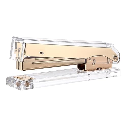 EXPUTRAN Acrylic Stapler,Clear and Gold-Tone Hardware, Beautiful Desk Accessory for Office Home or School,Takes Standard 24/6 or 26/6 Staples