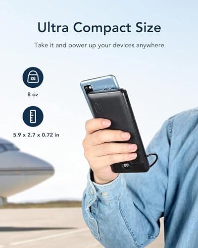 VEGER Portable Charger with Built-in AC Plug and Cables, All in One 10000mAh Ultra Slim Power Bank Travel Essentials, Fast Charging Battery Pack Compatible with iPhone, Samsung, Android (Black) 8