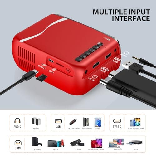 Mini Projector, iTJQ Portable Projector 1080P Supported for Indoor Outdoor Movies, Phone Projector Compatible with iOS/ Android, Laptop, TV Stick/ PS5, USB/HDMI/Type-C 6