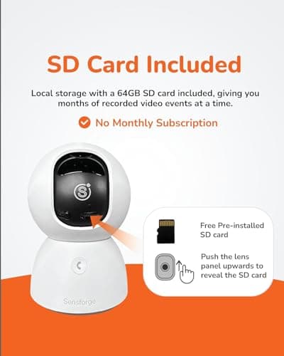 Sensforge 2.5K Indoor Pan-Tilt Dome Security Camera, 360° Coverage, AI Human & Pet Detection, Two-Way Talk, Dual-Band Wi-Fi (2.4G/5G), 64GB SD Card, Free Basic Plan, Optional Subscription (2, White) 7