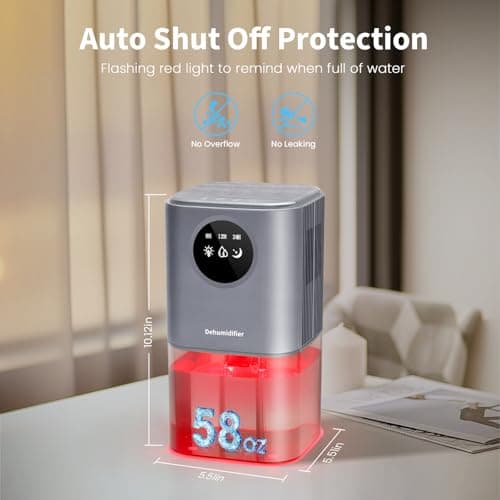 Dehumidifier for Bedroom, ANOEPUY 58oz Small Dehumidifier for Home Bathroom, Portable Dehumidifiers with Auto Shut-Off, Sleep Mode for Bathroom, Basement, Bedroom,Closet, RV,Gray (300 Sq.Ft) 7