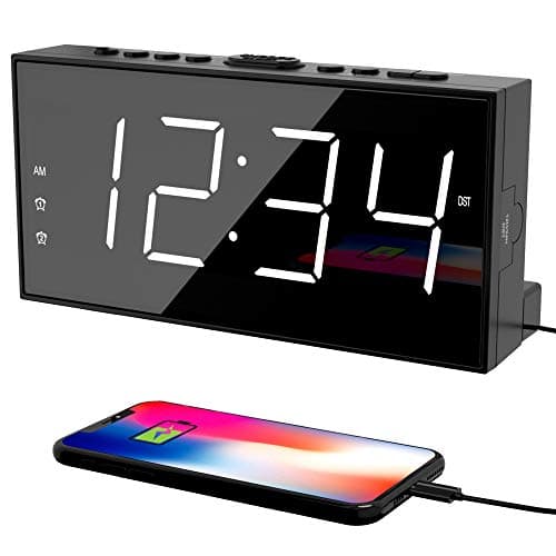 PPLEE Alarm Clock for Bedroom, 2 Alarms Loud LED Big Display Plug in Simple Basic Digital Clock with USB Charging Port, Adjustable Volume, Dimmable, Snooze for Deep Sleepers Kids Elderly Home Office