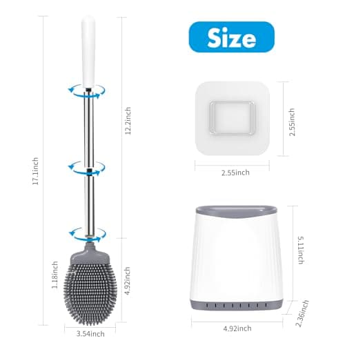 Toilet Brush, Silicone Toilet Brush and Holder Set, Flexible Toilet Bowl Brush Head with Ventilated Holder, Wall Mounted Compact Toilet Scrubber Set for Bathroom Cleaning (1, White) 6