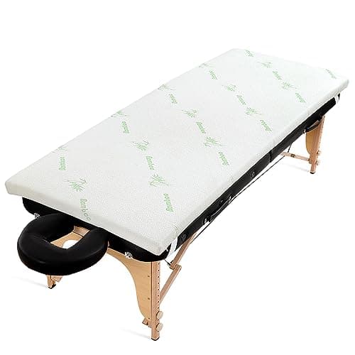 HOMBYS Memory Foam Massage Bed Mattress Topper with Cooling Rayon Derived from Bamboo Cover, Lash Bed Table Mattress Topper with Elastic Bands, Cushion Only, White, 73" x 24"