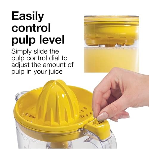 Proctor Silex Alex's Lemonade Stand Electric Citrus Juicer Machine, Large 34 oz. Pitcher, Pressure Activated, for Lemons, Limes and Oranges, 34 oz, Includes 2 Reamers & Recipe Book, Yellow (66341) 7